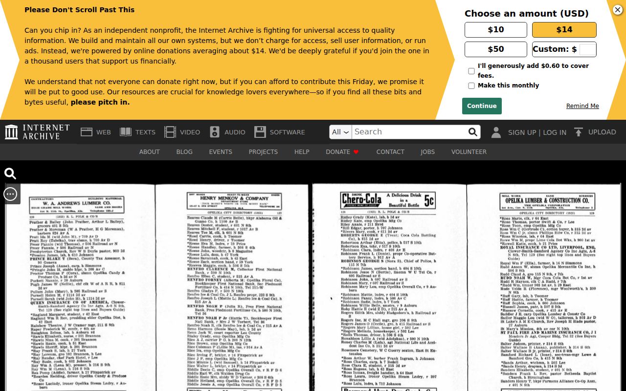 Opelika city directory resident entries in the 1923 Polk pages