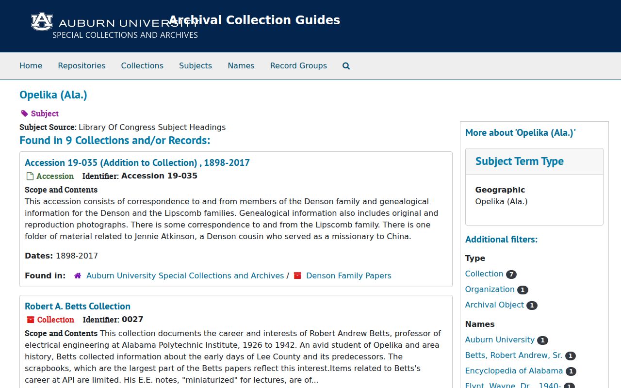Opelika city directory companion collections at Auburn Special Collections