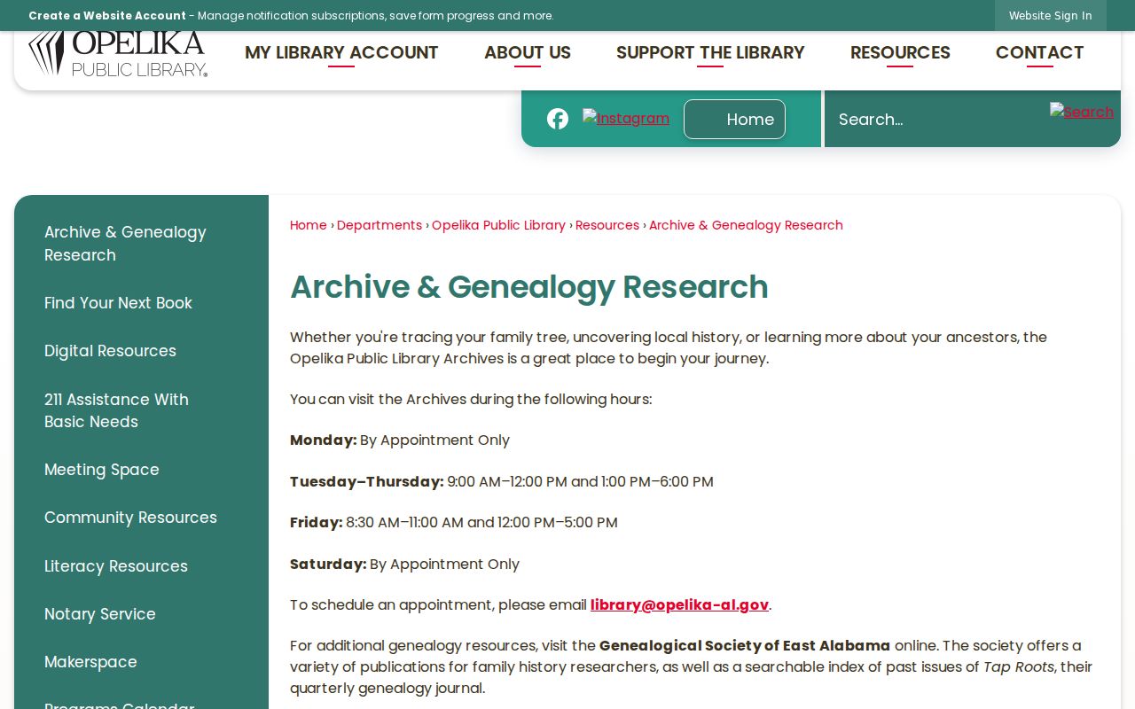 Opelika city directory research resources and genealogy hours at OPL