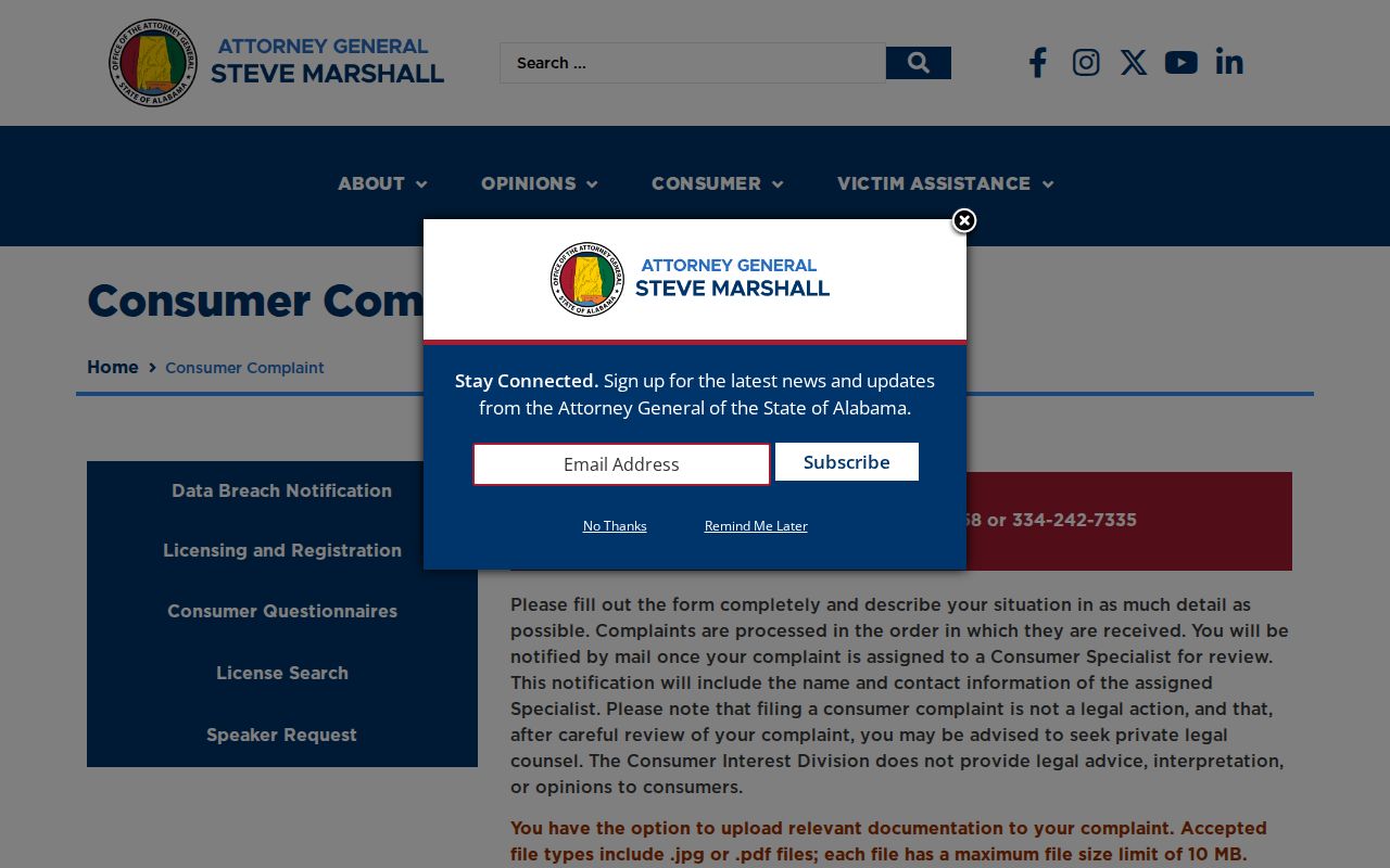 Opelika neighbors using the Alabama consumer complaint form